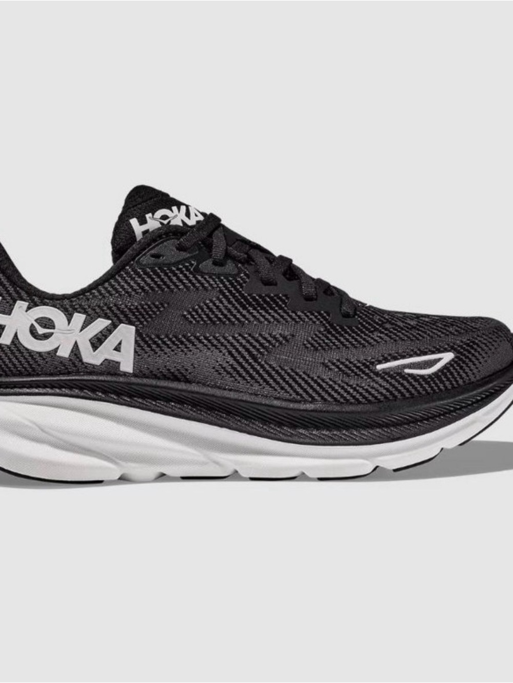 Hoka Clifton 9 Black and White Performance Running Shoe
